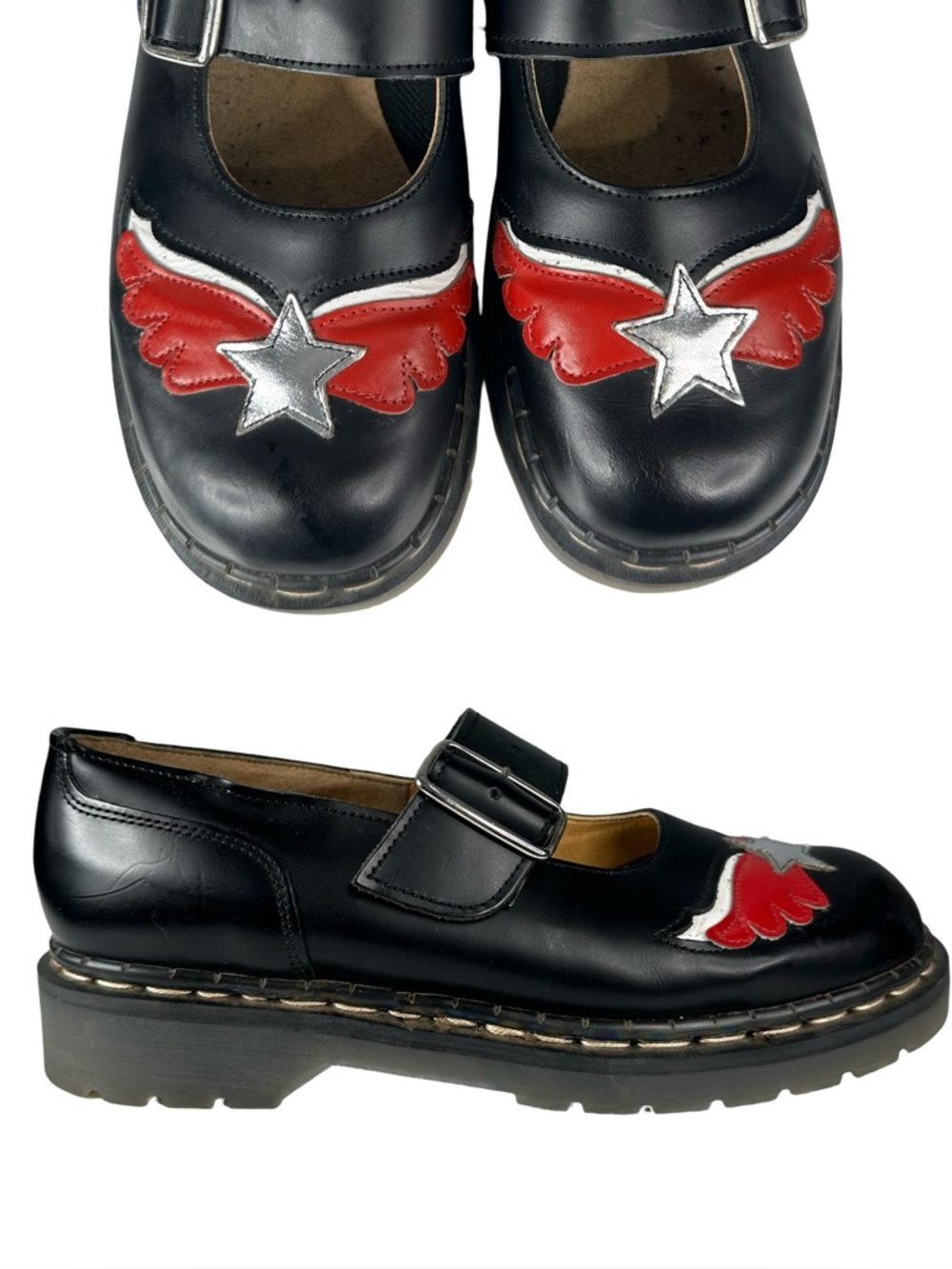 TUK by TREDAIR Women's Black Leather maryjane Shoes England Star Wings sz 10